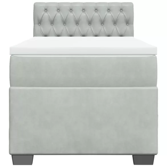 világosszürke bársony rugós ágy matraccal 100 x 200 cm