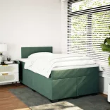 sötétzöld bársony rugós ágy matraccal 120x190 cm