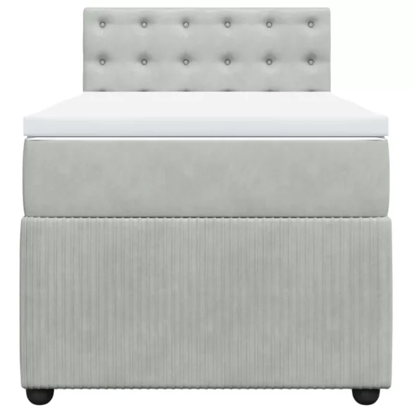 világosszürke bársony rugós ágy matraccal 80 x 200 cm