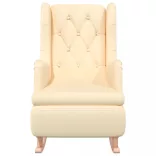 krémszínű szövet karosszék tömör gumifa hintalábakkal