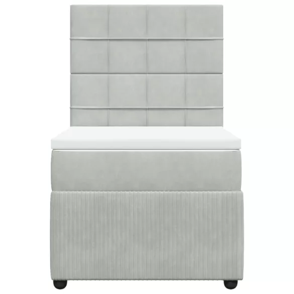 világosszürke bársony rugós ágy matraccal 80 x 200 cm