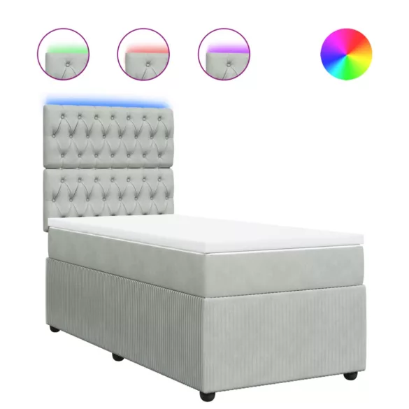 világosszürke bársony rugós ágy matraccal 80 x 200 cm