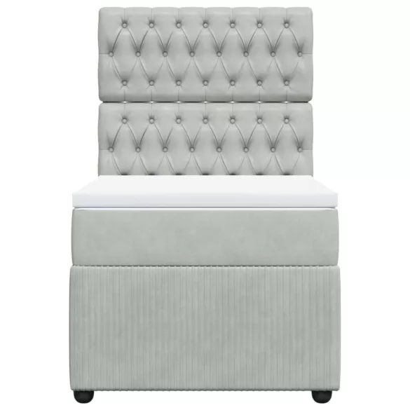 világosszürke bársony rugós ágy matraccal 80 x 200 cm