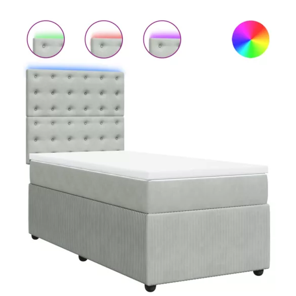 világosszürke bársony rugós ágy matraccal 80 x 200 cm