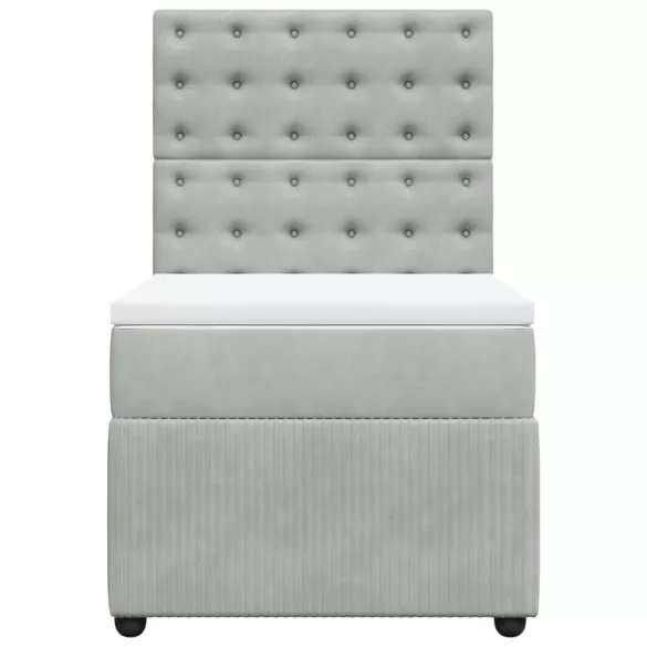 világosszürke bársony rugós ágy matraccal 80 x 200 cm