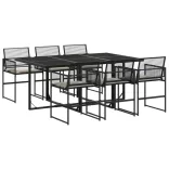 7 részes fekete polyrattan kerti étkezőgarnitúra párnával