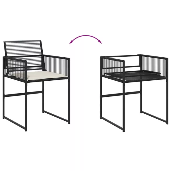 7 részes fekete polyrattan kerti étkezőgarnitúra párnával