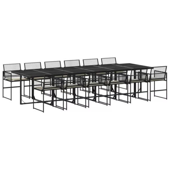 13 részes fekete polyrattan kerti ülőgarnitúra párnákkal