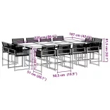13 részes fekete polyrattan kerti ülőgarnitúra párnákkal