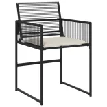 7 részes fekete polyrattan kerti étkezőgarnitúra párnával