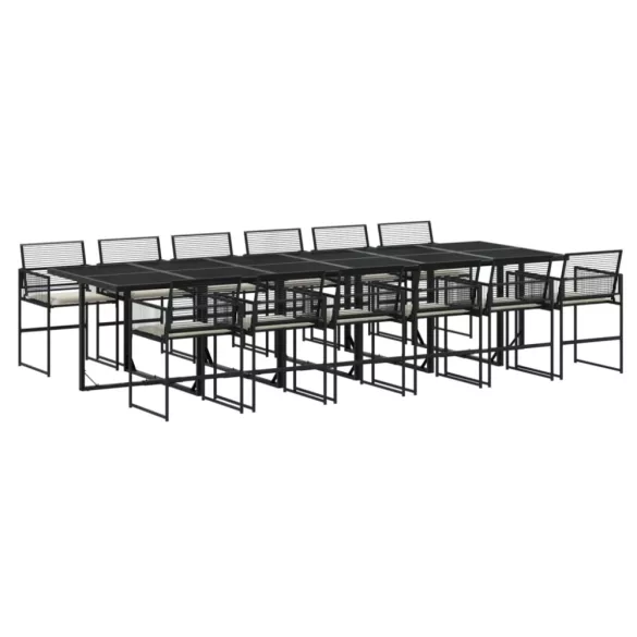 13 részes fekete polyrattan kerti ülőgarnitúra párnákkal