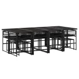 13 részes fekete polyrattan kerti ülőgarnitúra párnákkal