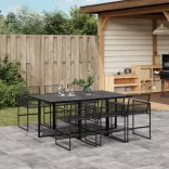 7 részes fekete polyrattan kerti étkezőgarnitúra