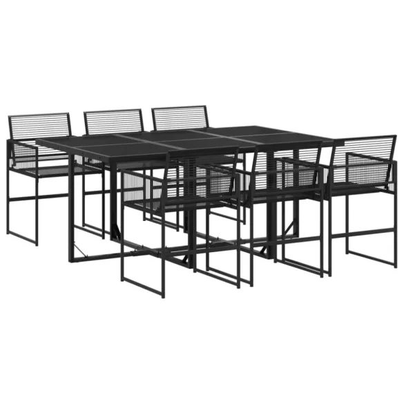 7 részes fekete polyrattan kerti étkezőgarnitúra