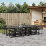 13 részes fekete polyrattan kerti étkezőgarnitúra