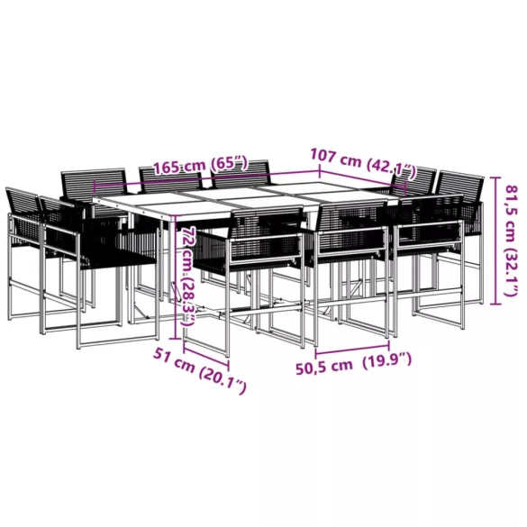 11 részes fekete polyrattan kerti étkezőgarnitúra