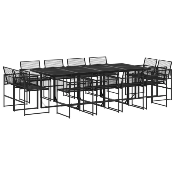 13 részes fekete polyrattan kerti étkezőgarnitúra