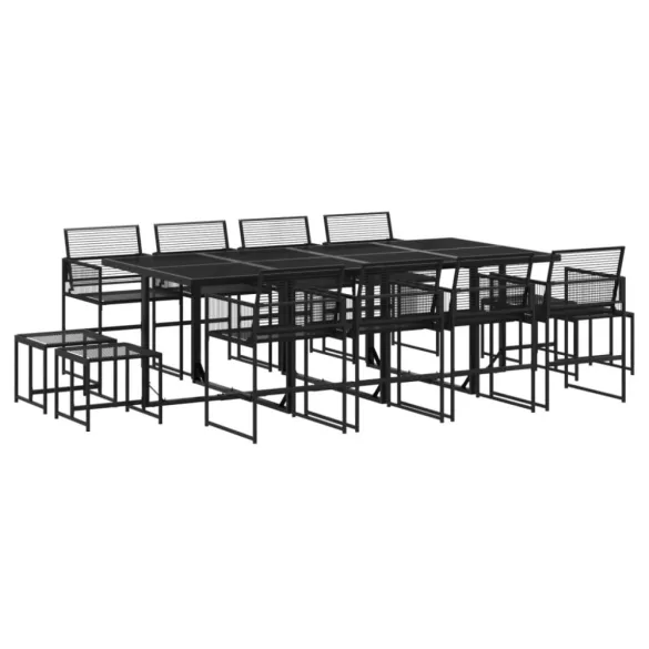 13 részes fekete polyrattan kerti étkezőgarnitúra