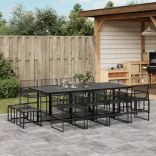13 részes fekete polyrattan kerti étkezőgarnitúra