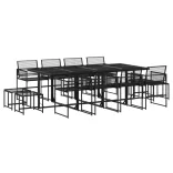 13 részes fekete polyrattan kerti étkezőgarnitúra