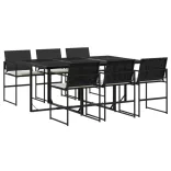 7 részes fekete polyrattan kerti étkezőgarnitúra párnával