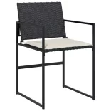 7 részes fekete polyrattan kerti étkezőgarnitúra párnával