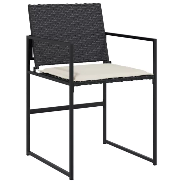 7 részes fekete polyrattan kerti étkezőgarnitúra párnával