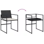 7 részes fekete polyrattan kerti étkezőgarnitúra párnával