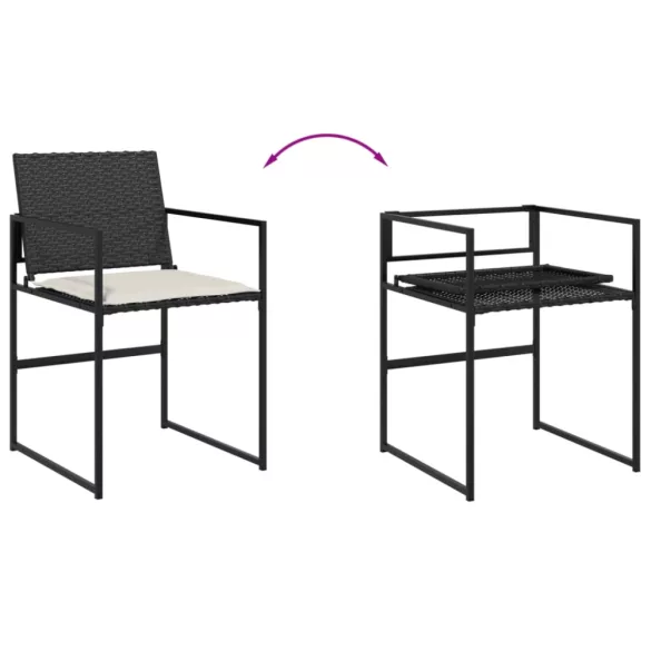 7 részes fekete polyrattan kerti étkezőgarnitúra párnával