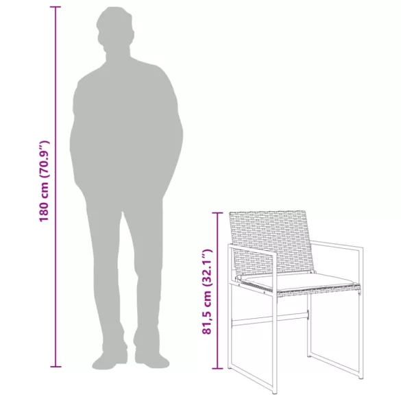 7 részes fekete polyrattan kerti étkezőgarnitúra párnával