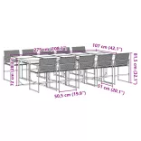 11 részes fekete polyrattan kerti étkezőgarnitúra párnákkal