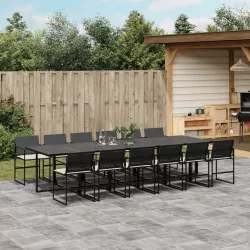   13 részes fekete polyrattan kerti ülőgarnitúra párnákkal