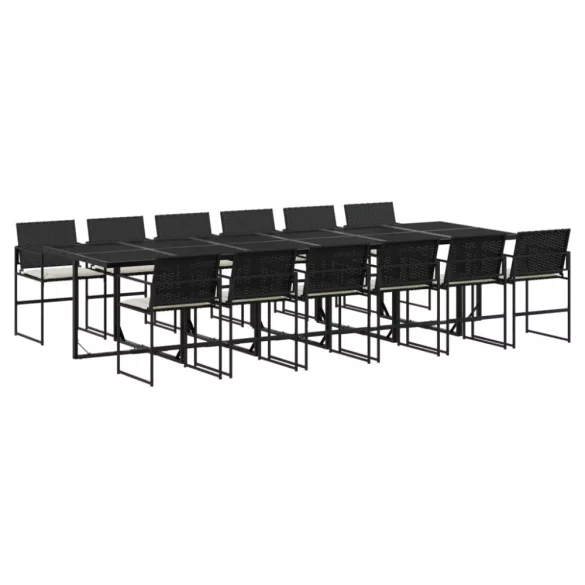 13 részes fekete polyrattan kerti ülőgarnitúra párnákkal