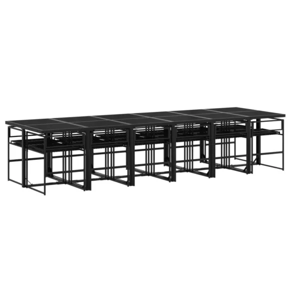 13 részes fekete polyrattan kerti ülőgarnitúra párnákkal