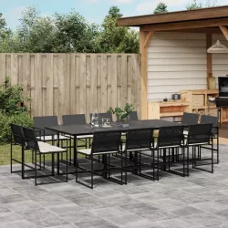   13 részes fekete polyrattan kerti ülőgarnitúra párnákkal