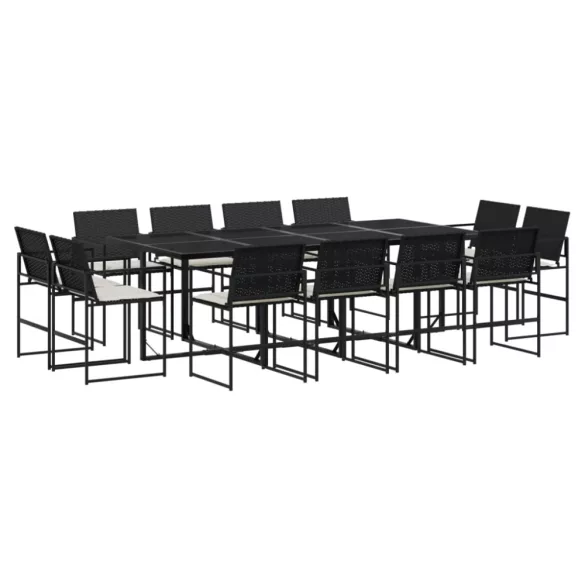 13 részes fekete polyrattan kerti ülőgarnitúra párnákkal