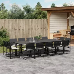   15 részes fekete polyrattan kerti étkezőgarnitúra párnákkal