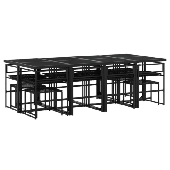 13 részes fekete polyrattan kerti ülőgarnitúra párnákkal