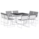 9 részes fehér textilén kerti étkezőgarnitúra párnákkal