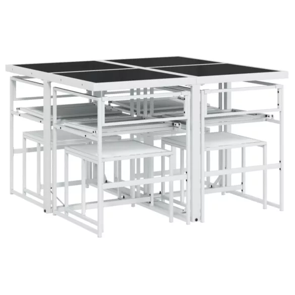 9 részes fehér textilén kerti étkezőgarnitúra párnákkal