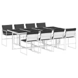 9 részes fehér textilén kerti étkezőgarnitúra párnákkal