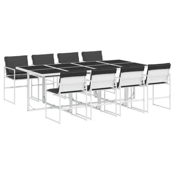 9 részes fehér textilén kerti étkezőgarnitúra párnákkal