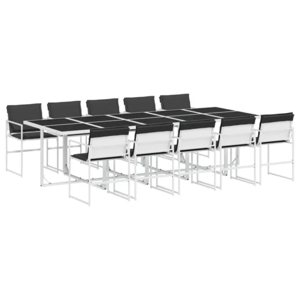 11 részes fehér textilén kerti étkezőgarnitúra párnákkal