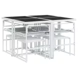 9 részes fehér textilén kerti étkezőgarnitúra párnákkal