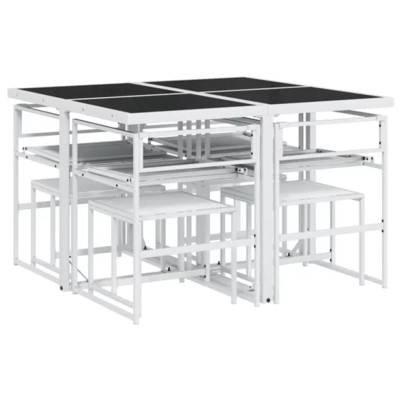 9 részes fehér textilén kerti étkezőgarnitúra párnákkal