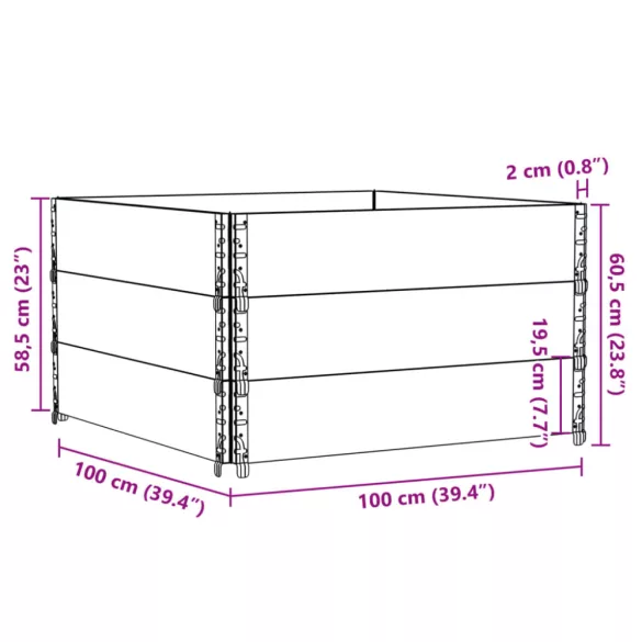 tömör fenyőfa kerti virágláda 100 x 100 cm