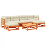 7 részes viaszbarna tömör fenyőfa kerti ülőgarnitúra párnákkal