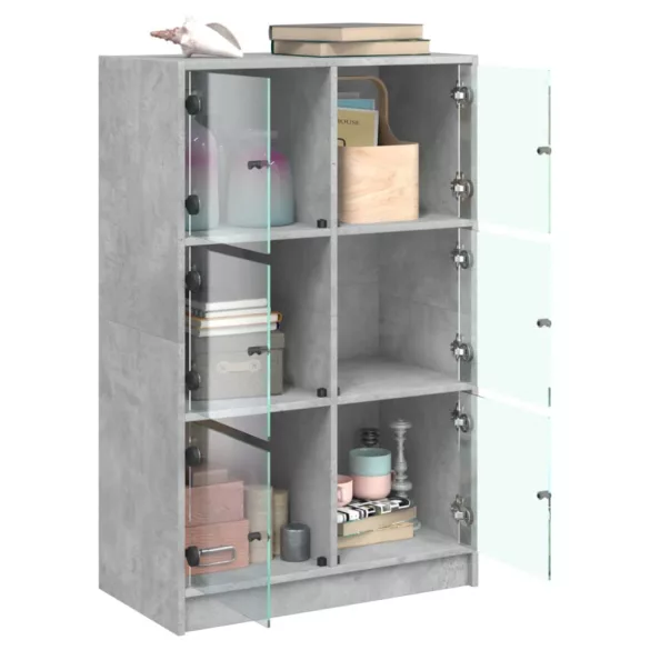 betonszürke szerelt fa magasszekrény ajtókkal 68 x 37 x 109 cm