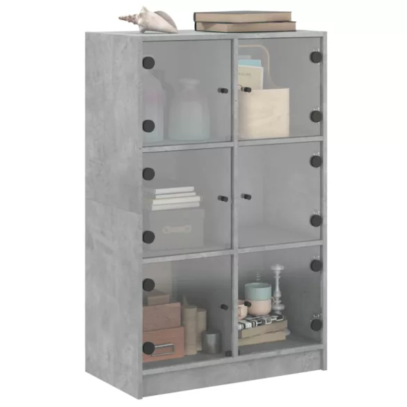 betonszürke szerelt fa magasszekrény ajtókkal 68 x 37 x 109 cm
