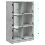 betonszürke szerelt fa magasszekrény ajtókkal 68 x 37 x 109 cm